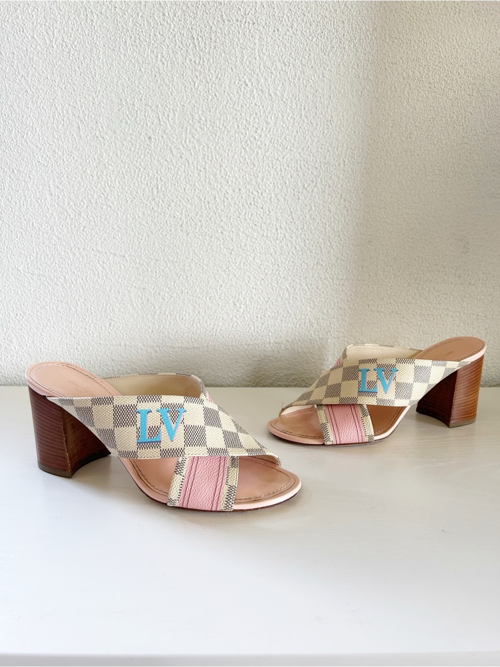 Louis Vuitton Damier Azur Panorama Monogram LV Mule Sandals Heels Size EU 37.5